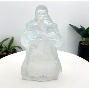 Frosted Glass Santa with Deer 6" Table Lamp Corded Light By Crystal Clear